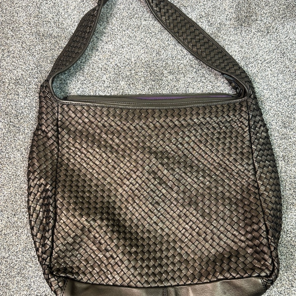 Robert Zur DELIA Gunmetal True Glove Woven Leather Shoulder Hobo Handbag Boho